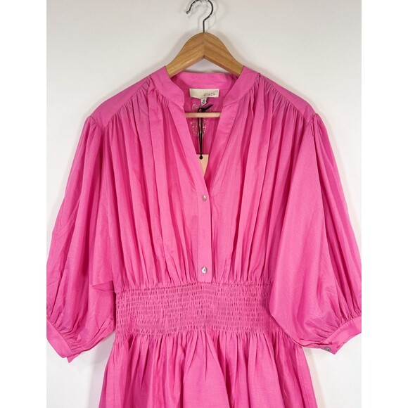 NWT Pinch Womens Dress Pink Mini Smocked Fit Flare V Neck Long Sleeve Medium - Picture 6 of 9